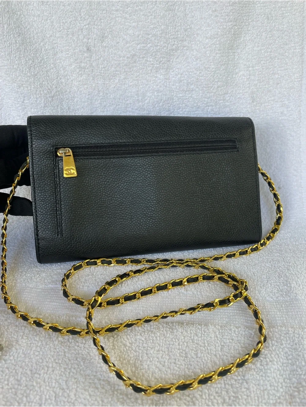 🖤AUTH. CHANEL  BLACK CAVIAR LONG WALLET WITH GOLD TONE HARDWARE.